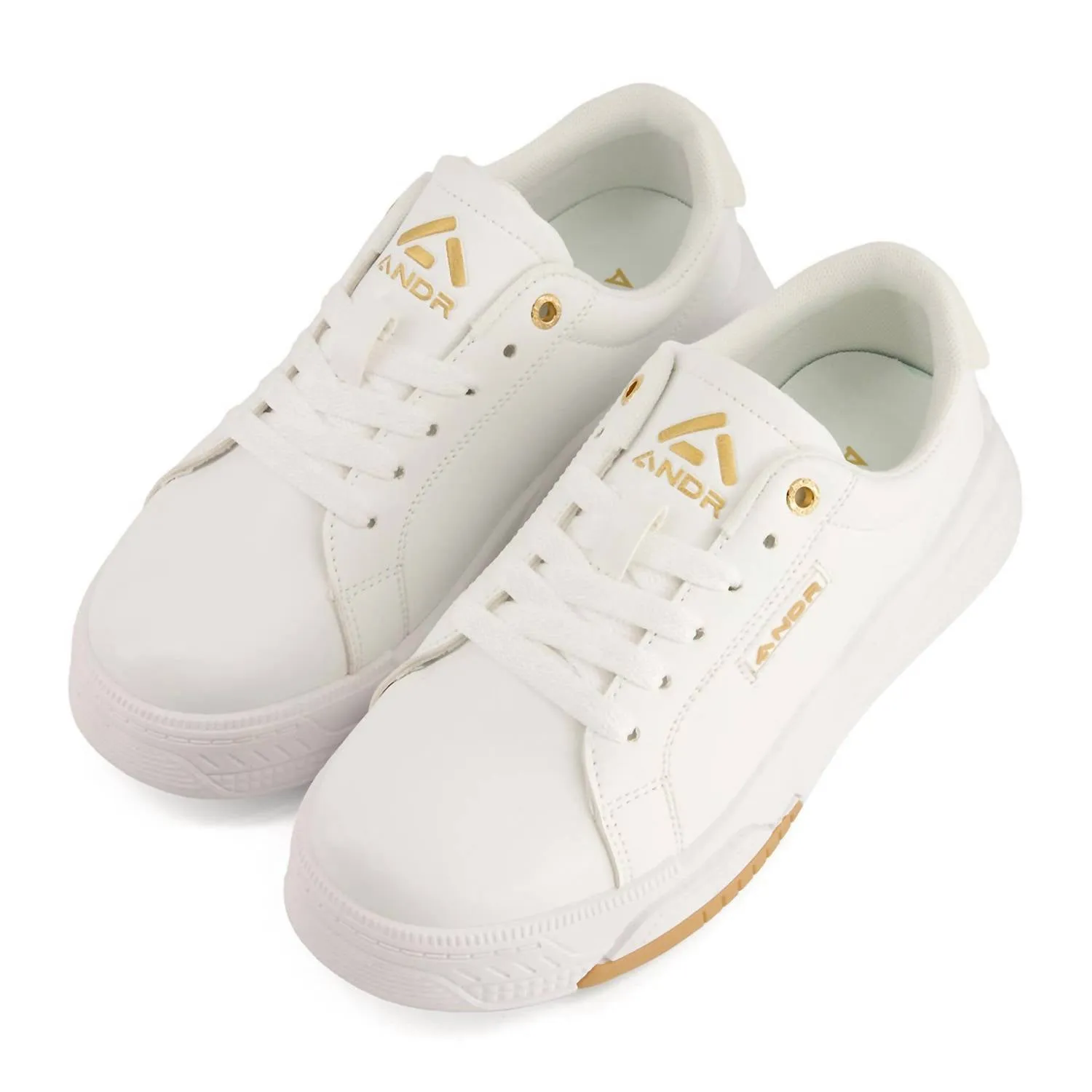 Women's Casual Sneakers With Golden Accent In White